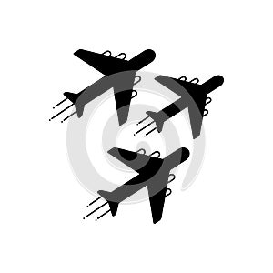 Black solid icon for Jet exhibit, reactivity and plane photo