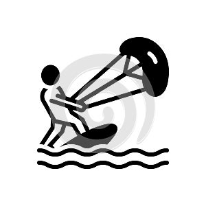 Black solid icon for Kitesurf, acrobatic and adventure
