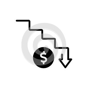 Black solid icon for Lowest, minimum and level