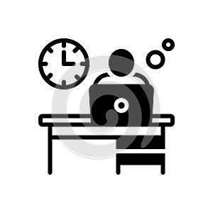 Black solid icon for Man Hour, work and laptop