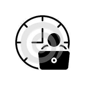 Black solid icon for Man Hour, work and laptop