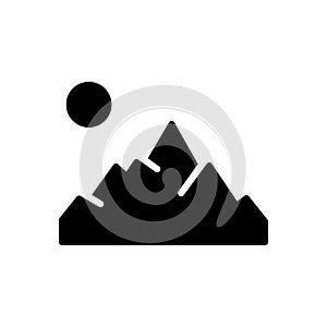 Black solid icon for Mountain, mountainview and sun