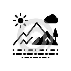 Black solid icon for Mountainview, mountain and sun