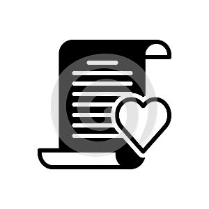 Black solid icon for poem, verse and love poetry