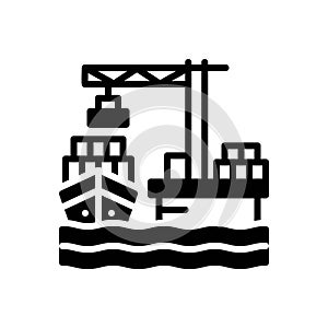 Black solid icon for Ports, seaport and harbor