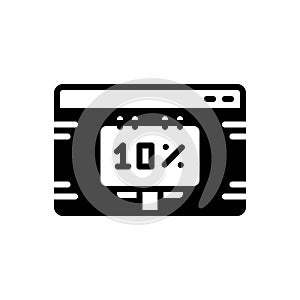 Black solid icon for Rebate, screen and percentage