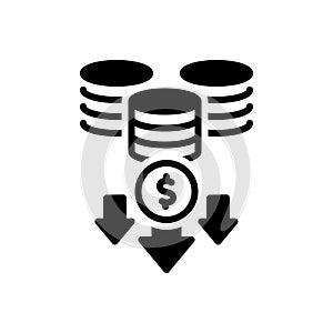 Black solid icon for Reduce Expenses, reduce and money