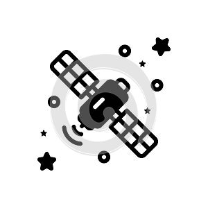 Black solid icon for Satellite, planetoid and connection