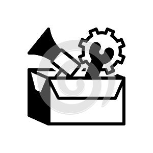 Black solid icon for Services Package, distribution and shipping