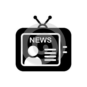 Black solid icon for Television, broadcast and newsreader