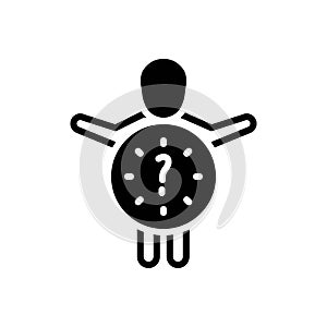 Black solid icon for When, during and time