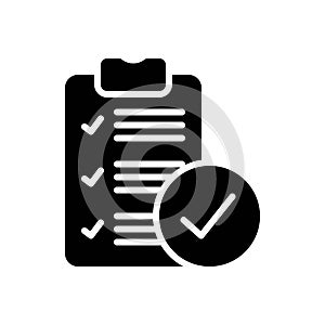 Black solid icon for True, document and review