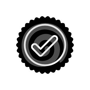 Black solid icon for True, tick and correct