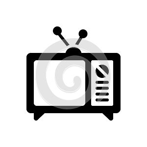Black solid icon for Tv, antenna and television