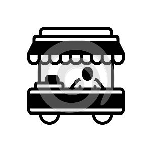 Black solid icon for Vendor, pushcart and salesman