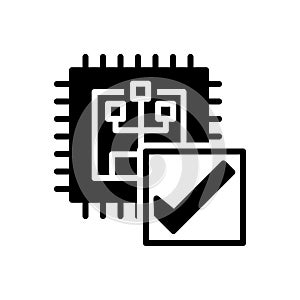 Black solid icon for verify, calibrate and inquire