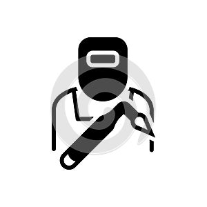 Black solid icon for Welder, helmet and iron