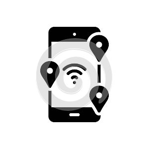 Black solid icon for Wherever, app and technology