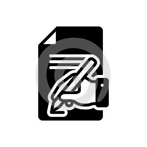 Black solid icon for Write, inscribe and agreement photo