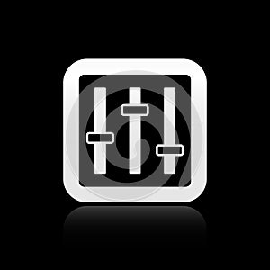 Black Sound mixer controller icon  on black background. Dj equipment slider buttons. Mixing console. Silver