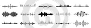 Black sound waves. Abstract music wave, radio signal frequency and digital voice visualisation. Tune equalizer vector
