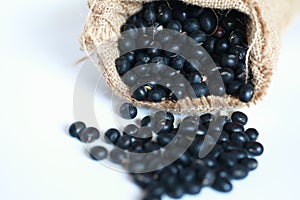 Black soya bean in burlap sack