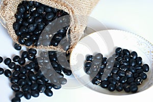 Black soya bean in burlap sack