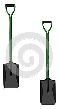 Black spade with green handle, icon