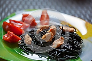 Black spaghetti with cuttlefish ink