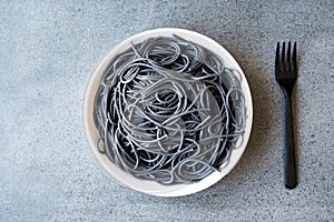 Black Spaghetti Pasta Flavored with Squid ink Cuttlefish or Inkfish.