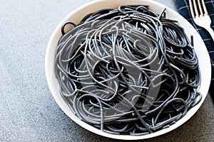 Black Spaghetti Pasta Flavored with Squid ink Cuttlefish or Inkfish.