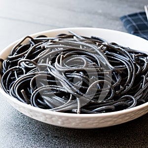 Black Spaghetti Pasta Flavored with Squid ink Cuttlefish or Inkfish.