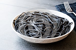 Black Spaghetti Pasta Flavored with Squid ink Cuttlefish or Inkfish.