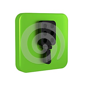 Black Spanking paddle icon isolated on transparent background. Fetish accessory. Sex toy for adult. Green square button.