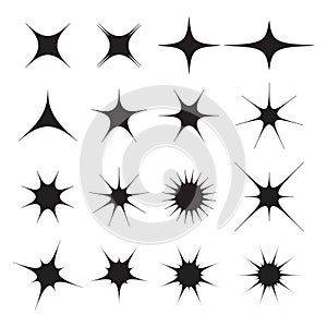 Black sparkles symbols set of stars icons.