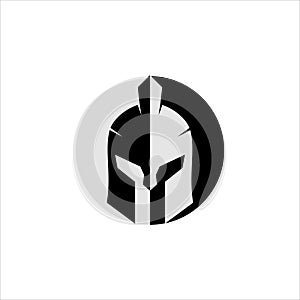 black spartan helmet warrior inside a circle vector icon logo design