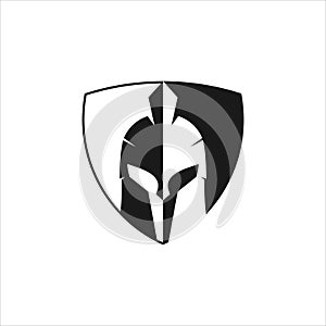 black spartan helmet warrior inside a shield vector icon logo design