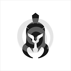 black spartan helmet warrior with offensive tusk vector icon logo design