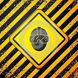 Black Special forces soldier icon isolated on yellow background. Army and police symbol of defense. Warning sign. Vector