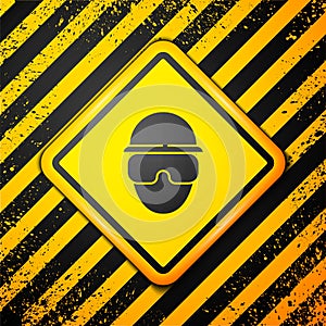 Black Special forces soldier icon isolated on yellow background. Army and police symbol of defense. Warning sign. Vector