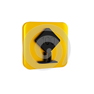 Black Speed limit traffic sign 100 km icon isolated on transparent background. Yellow square button.