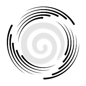 Black speed lines in round shape, swirl for frame, turbulence logo, tattoo, sign, symbol stock illustration