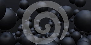 black sphere balls abstrct geometric shape background 3d render illustration wallpaper with modern minimalistic design