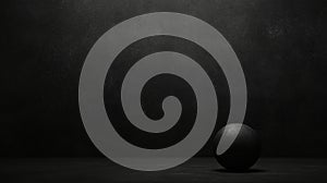 A black sphere sits on a black surface against a black background.