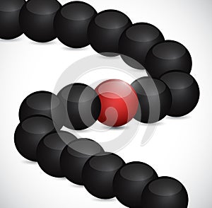 Black spheres and one in red. illustration