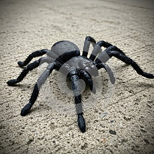 Black Spider on Grey Ground Close Up