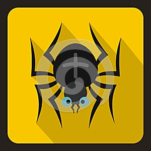 Black spider icon, flat style