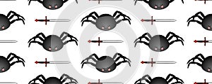 Black spider pattern. Mch on a dark background. Seamless pattern for textile and fabric design