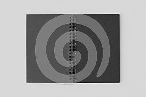 Black spiral notebook mockup, outside