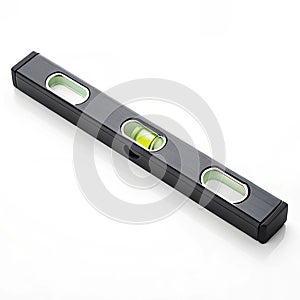 Black Spirit Level with Green Bubble Indicator on White Background measuring tool construction